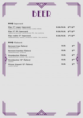 Venuša kaviareň menu ponuka beer