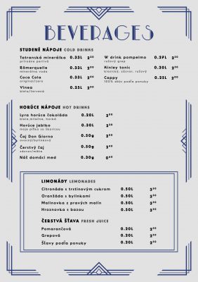 Venuša kaviareň menu ponuka beverages