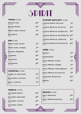 Venuša kaviareň menu ponuka spirit