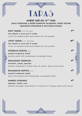 Venuša kaviareň menu ponuka tapas